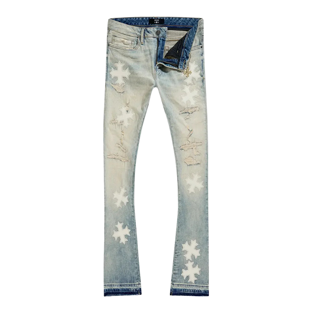Jordan Craig Super Skinny Scythe Patches Stacked Jeans - Iced Lager - JTF2266