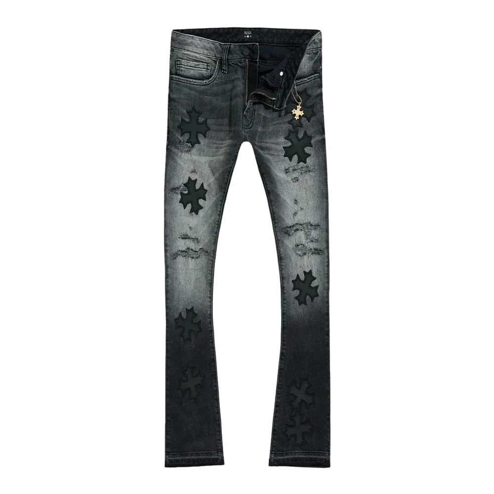 Jordan Craig Super Skinny Scythe Patches Stacked Jeans - Black Shadow - JTF2266