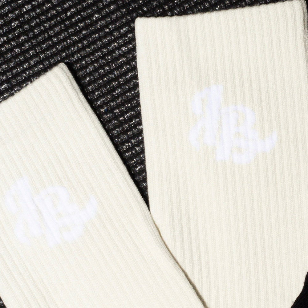 Lee Baron Core 'LB' Logo Socks - Cream/White