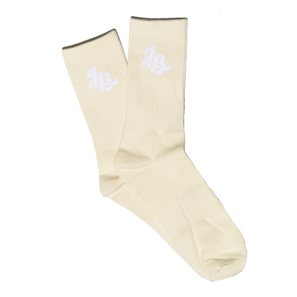 Lee Baron Core 'LB' Logo Socks - Cream/White