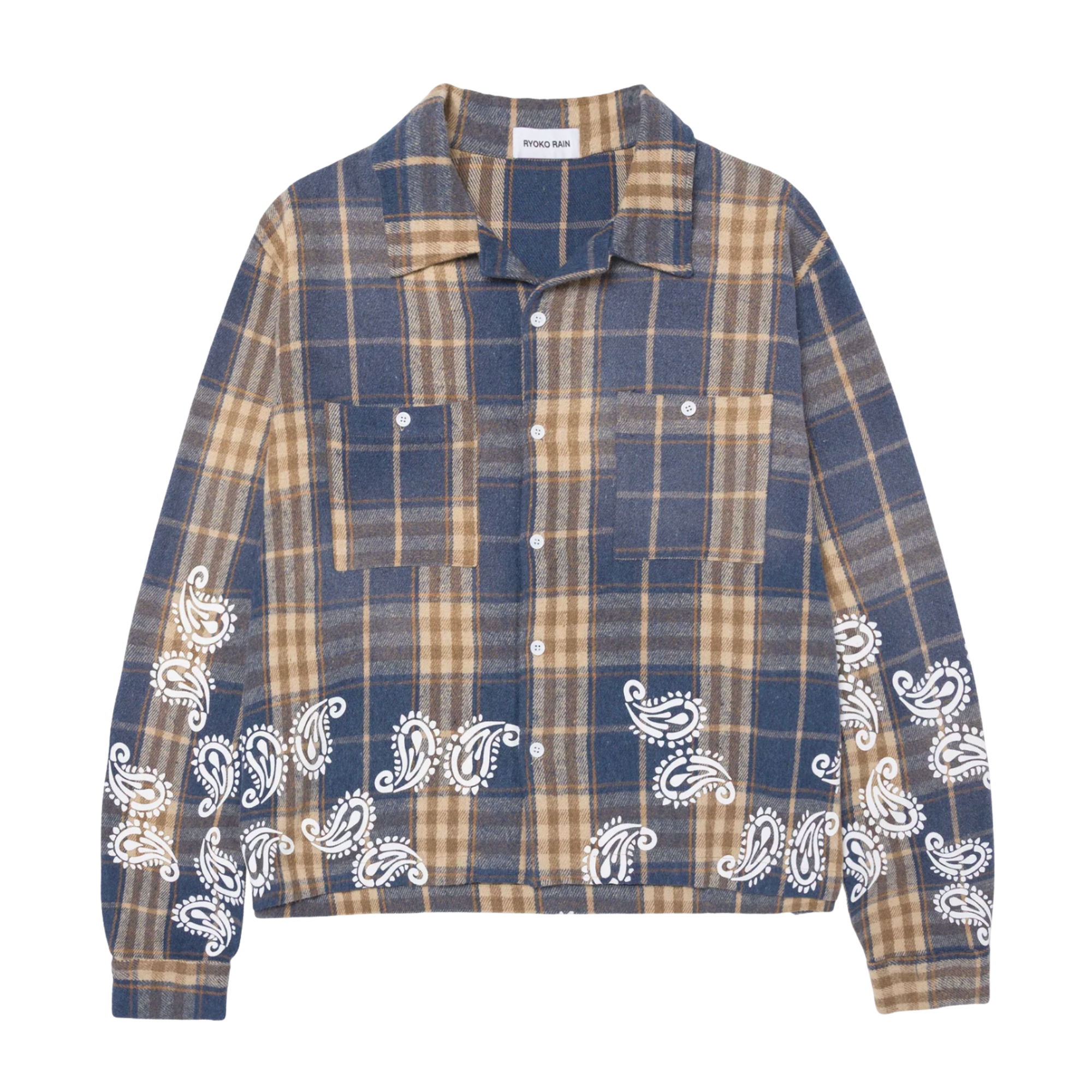 Ryoko Rain Blue Plaid Paisley Flannel - Blue - RYO-FA26-21