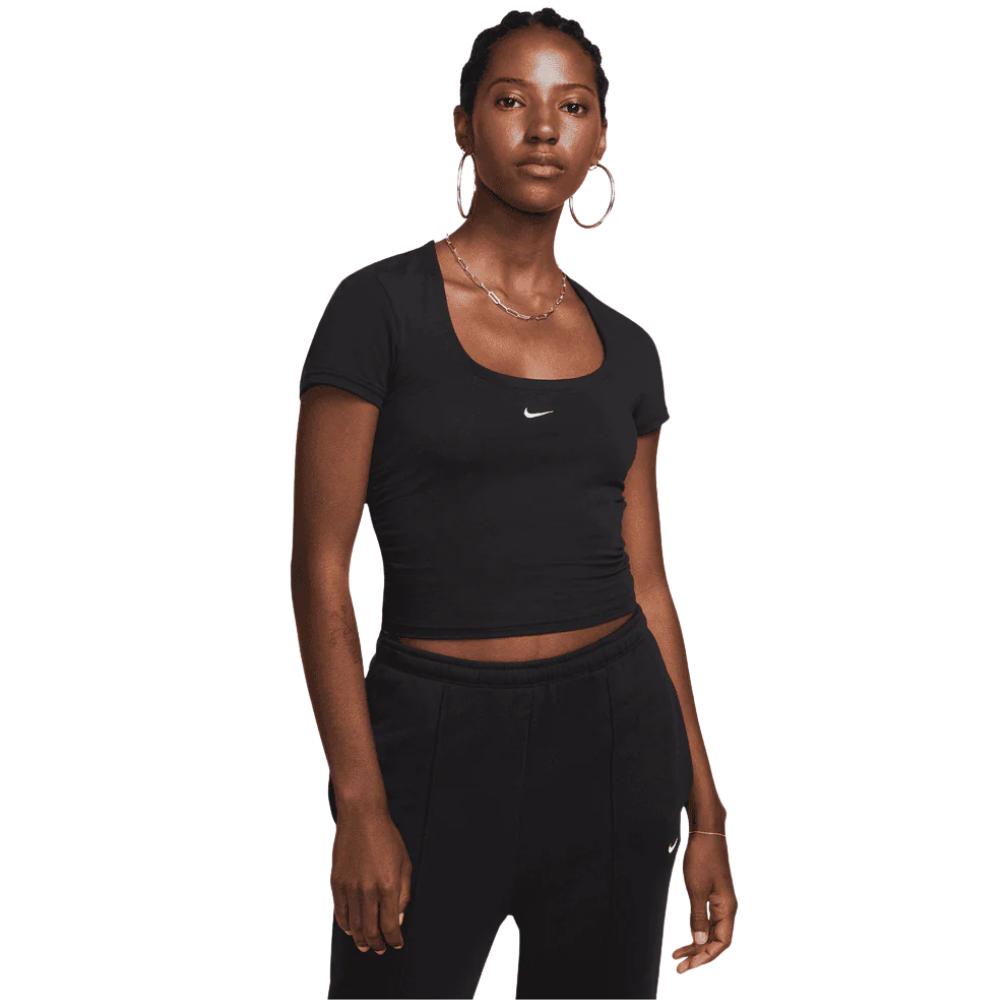 WMNS Nike Sportswear Chill Knit Short-Sleeve Square-Neck Top-Black-FZ7990-010