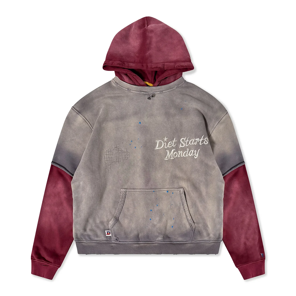 Diet Starts Monday Double Layer Hoodie - Washed Black/Maroon - DSM-HOL2501-022