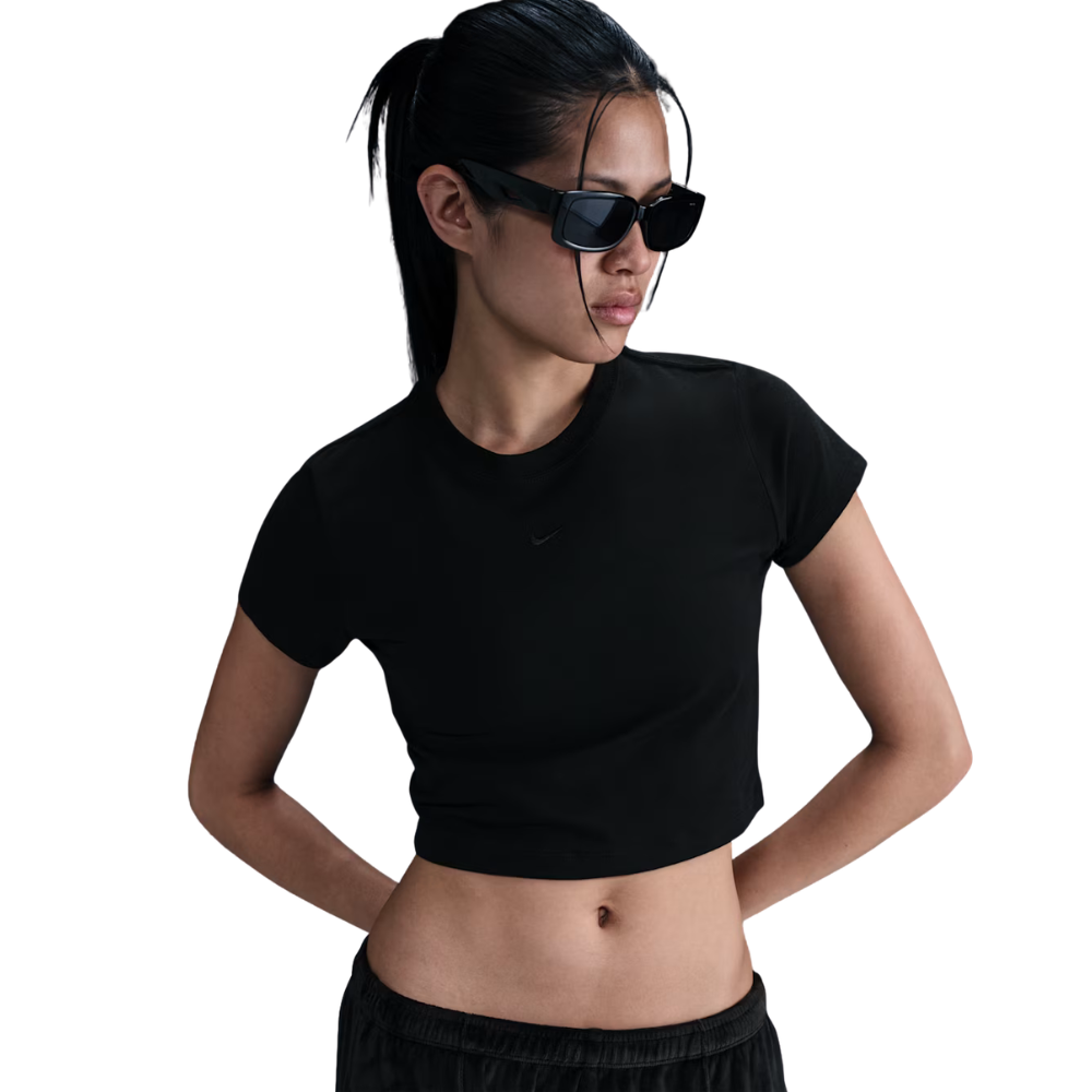 Wmns Nike Sportswear Chill Knit Cropped Shirt -Black -HF9538-010