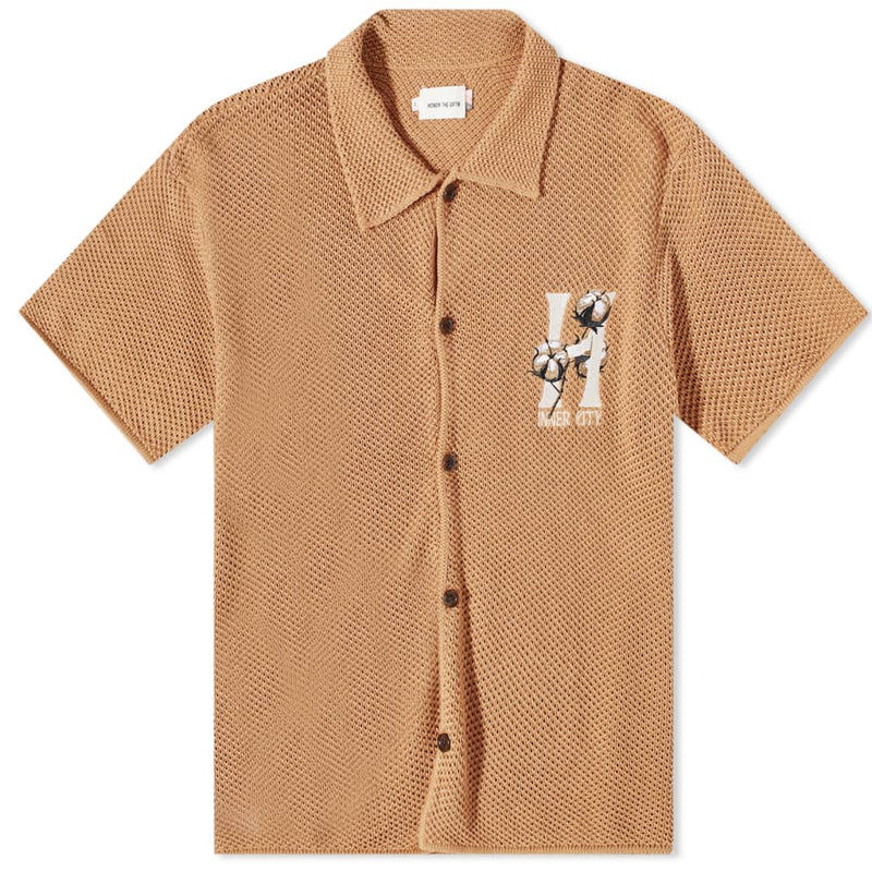 HONOR THE GIFT KNIT H SS BUTTON UP-HTG230130-CARAMEL