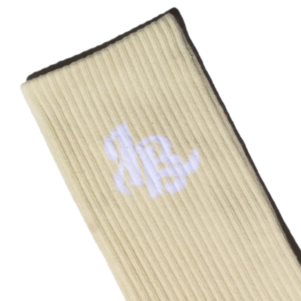 Lee Baron Core 'LB' Logo Socks - Cream/White