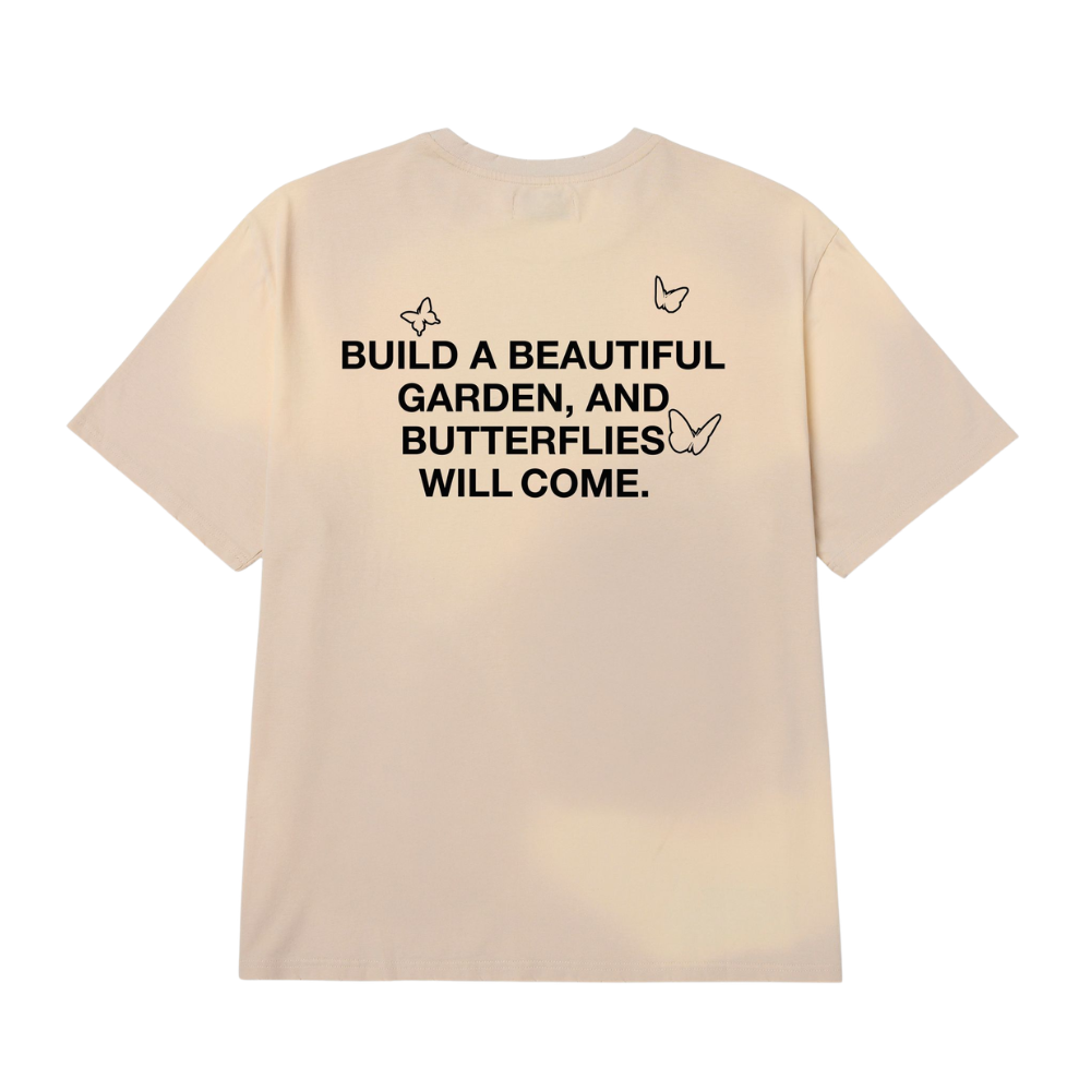 Ryoko Rain Butterfly Garden Tee-Tan - TSH-TAN