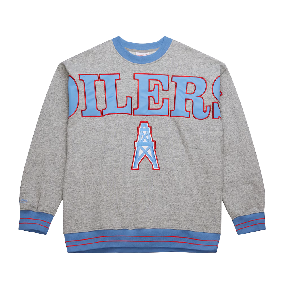 Mitchell & Ness Houston Oilers Full Field Satin Fleece Crew Vintage Logo-Grey/Blue-FC8089