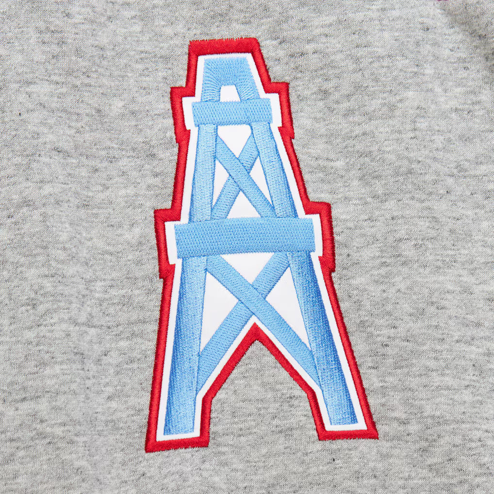 Mitchell & Ness Houston Oilers Full Field Satin Fleece Crew Vintage Logo-Grey/Blue-FC8089